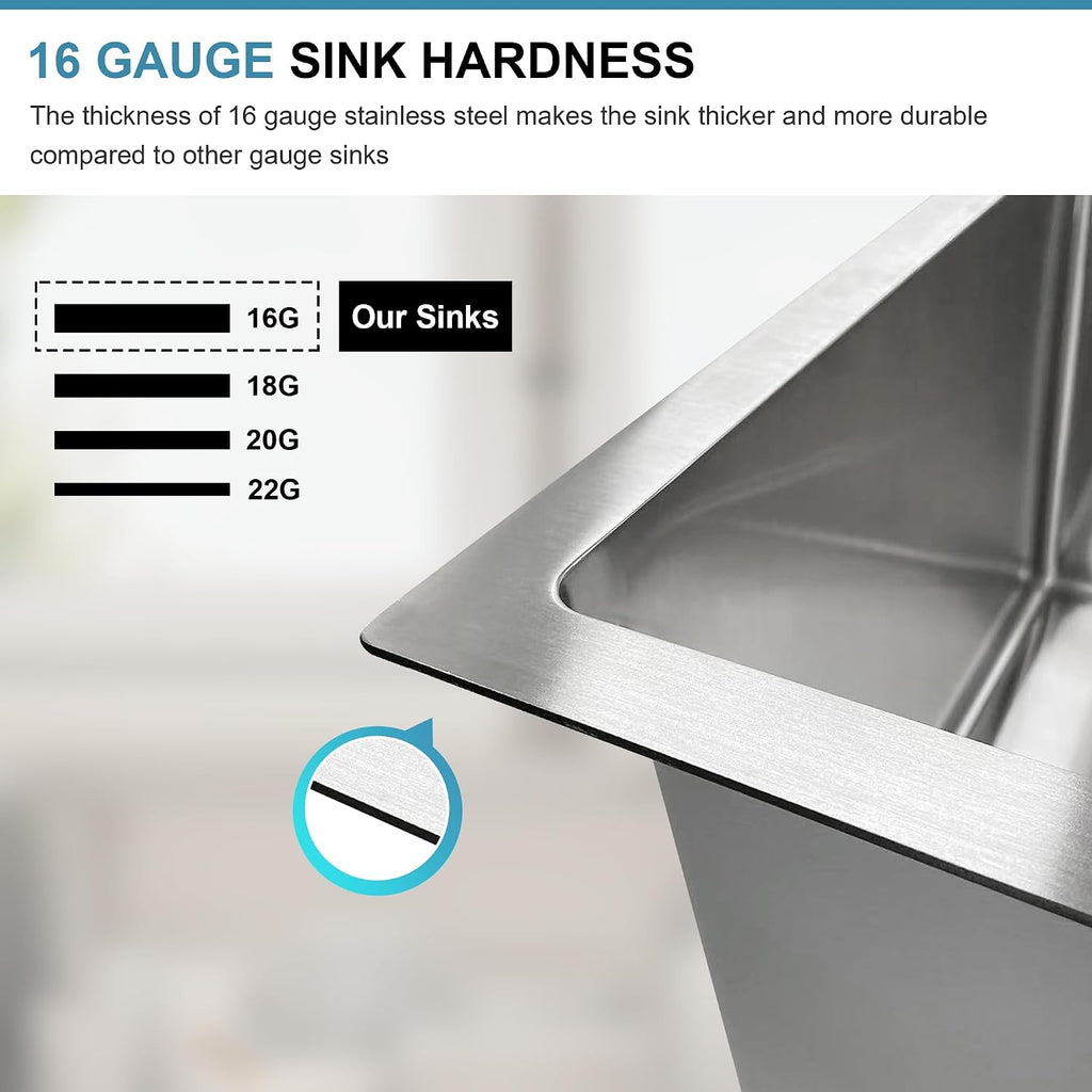 32 Inch Undermount Workstation Handmade Double Bowl Kitchen Sink | 16 Gauge Thickness, 304 Stainless Steel, Brushed