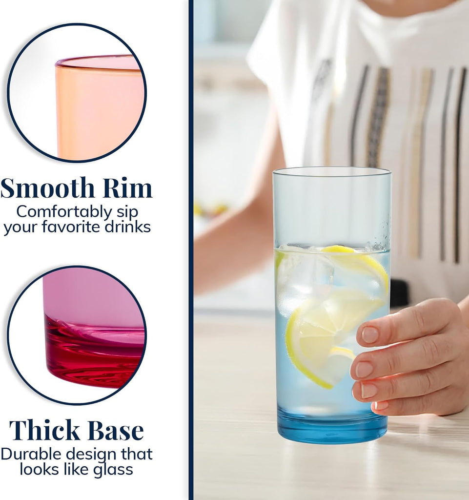 Classic Plastic Reusable Drinking Glasses (Set of 6) 16oz Water Cups Assorted Colors | BPA-Free Tumblers, Made in USA