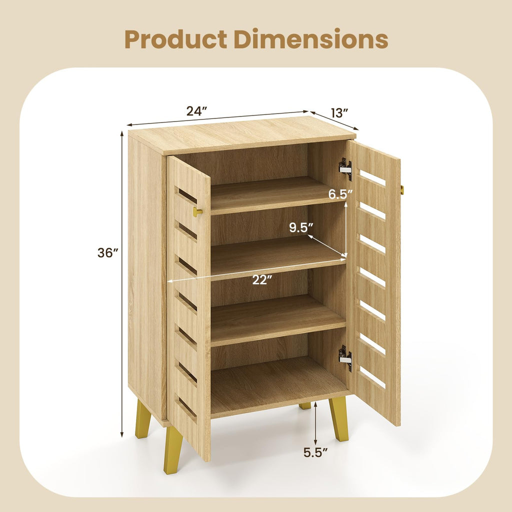 Shoe Cabinet with Doors, Modern Wooden Narrow Shoe Storage Cabinet