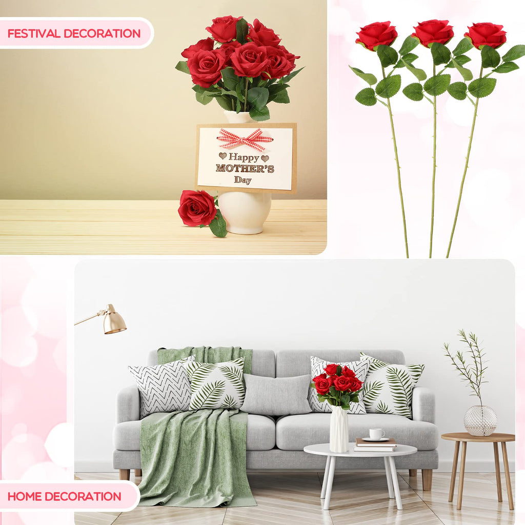 100 Pcs Artificial Roses Flowers Bulk, Red