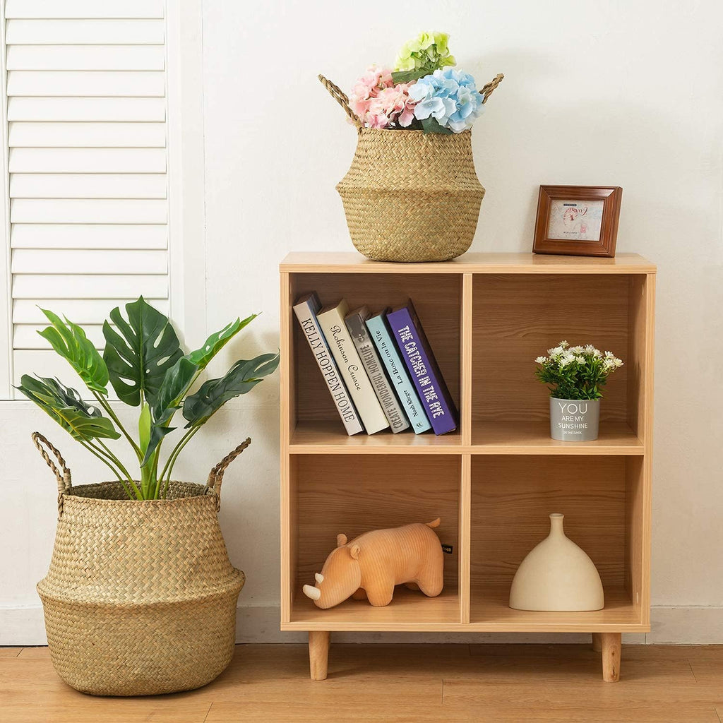 Seagrass Belly Basket, Set of 2 Woven Plant Pot Holder Handmade Home Decor for Storage Plants Picnic Grocery