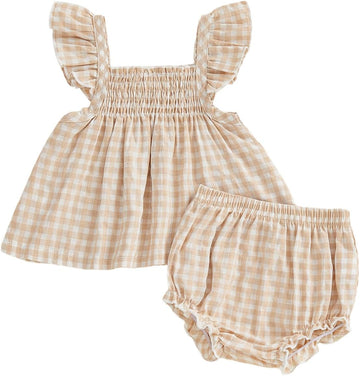 Infant Baby Girl Summer Clothes Ruffle Sleeveless Shirt Tank Tops Bloomers Shorts Set 2 Piece Cute Toddler Outfits