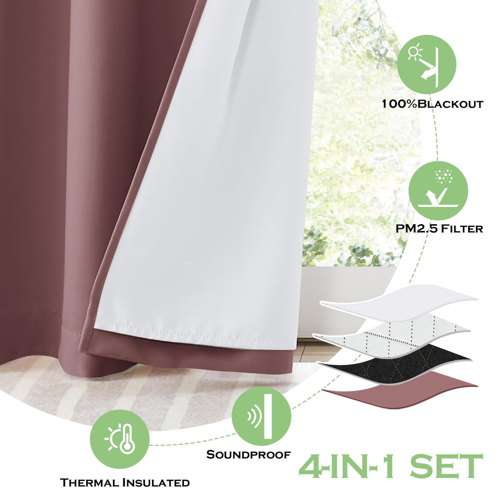 Soundproof 100% Blackout Curtains Thermal Insulated 4 Layers