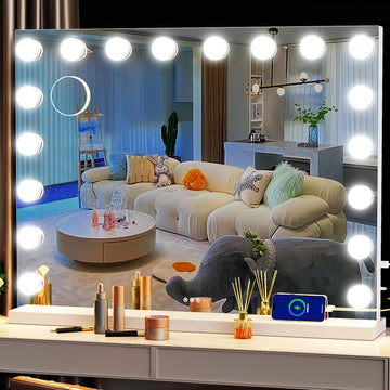 Vanity Mirror with Lights, 32 x 24 Tabletop Hollyhood Makeup Mirror, Hollywood Lighted Mirror with 18 Dimmable LED