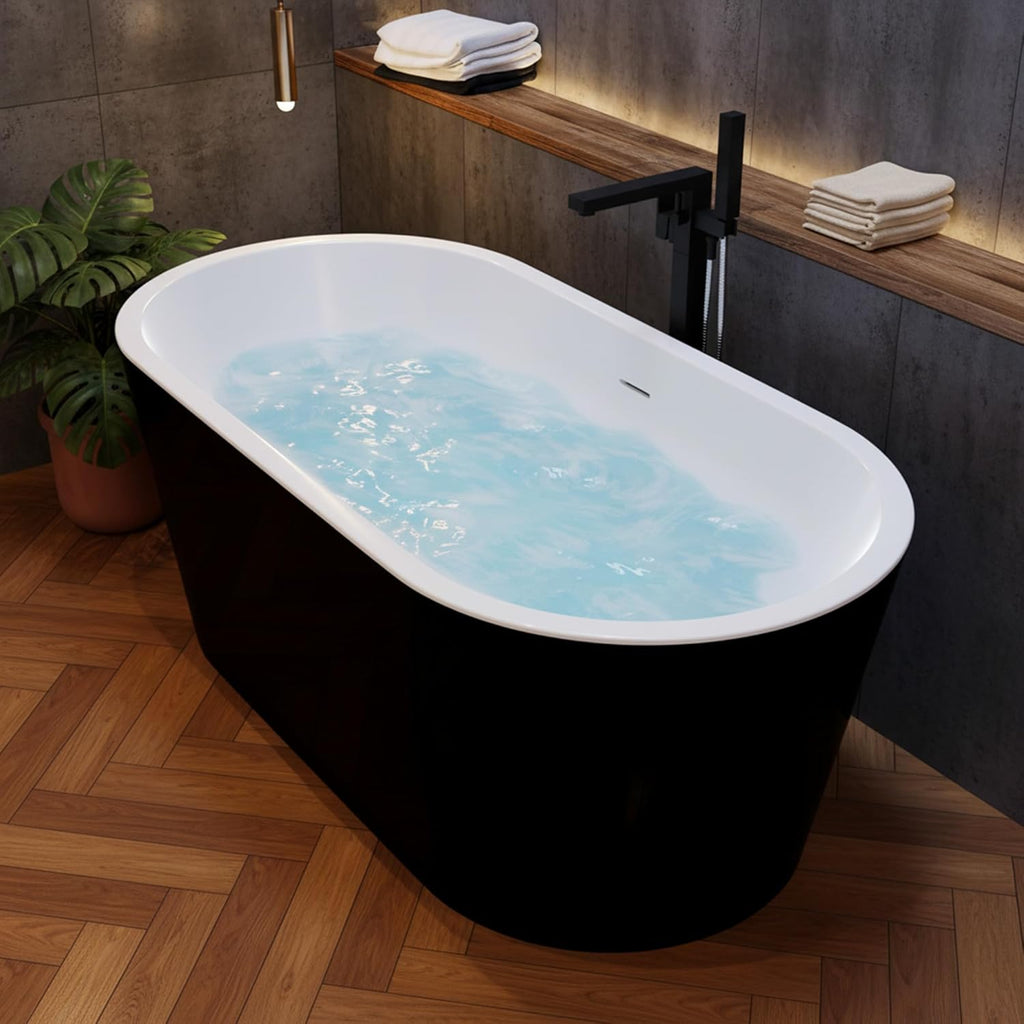 Chand 59 in. Acrylic Flatbottom Freestanding Bathtub in Black/White, FT-AZ098-59BK