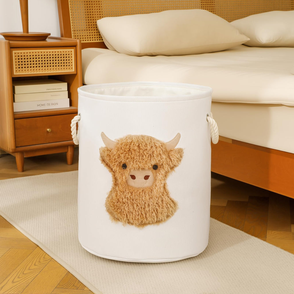 Kids Laundry Basket Baby Hamper , 58L Large Dirty Clothes Hampers with Drawstring Closure, Highland Cow Baby Stuff