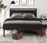 14 Inch Full Metal Platform Bed Frame with Wooden Headboard and Footboard, Mattress Foundation, No Box Spring Needed