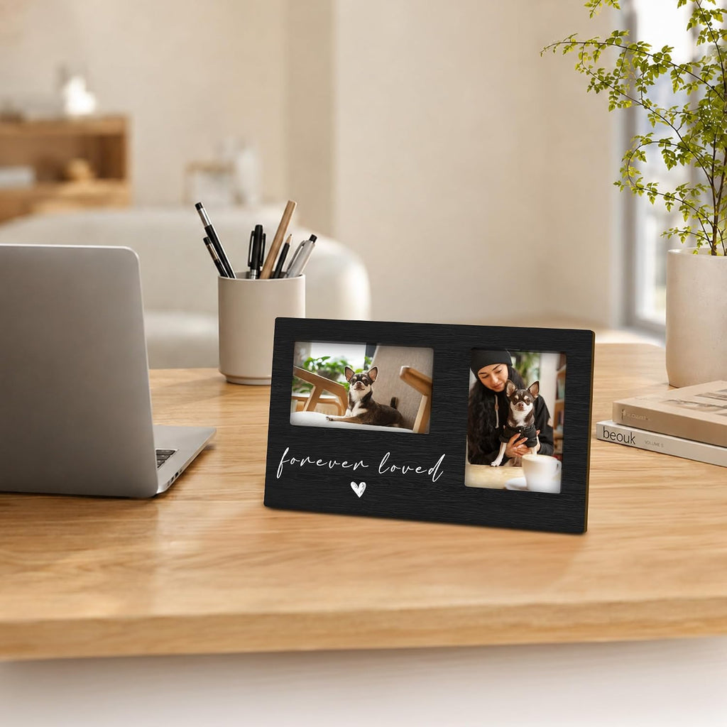 Pet Memorial Dog Cat 4x6 Picture Frame for Two Photos, Loss of Cat Sympathy Gift Wooden Picture Frame, Pet Memorial