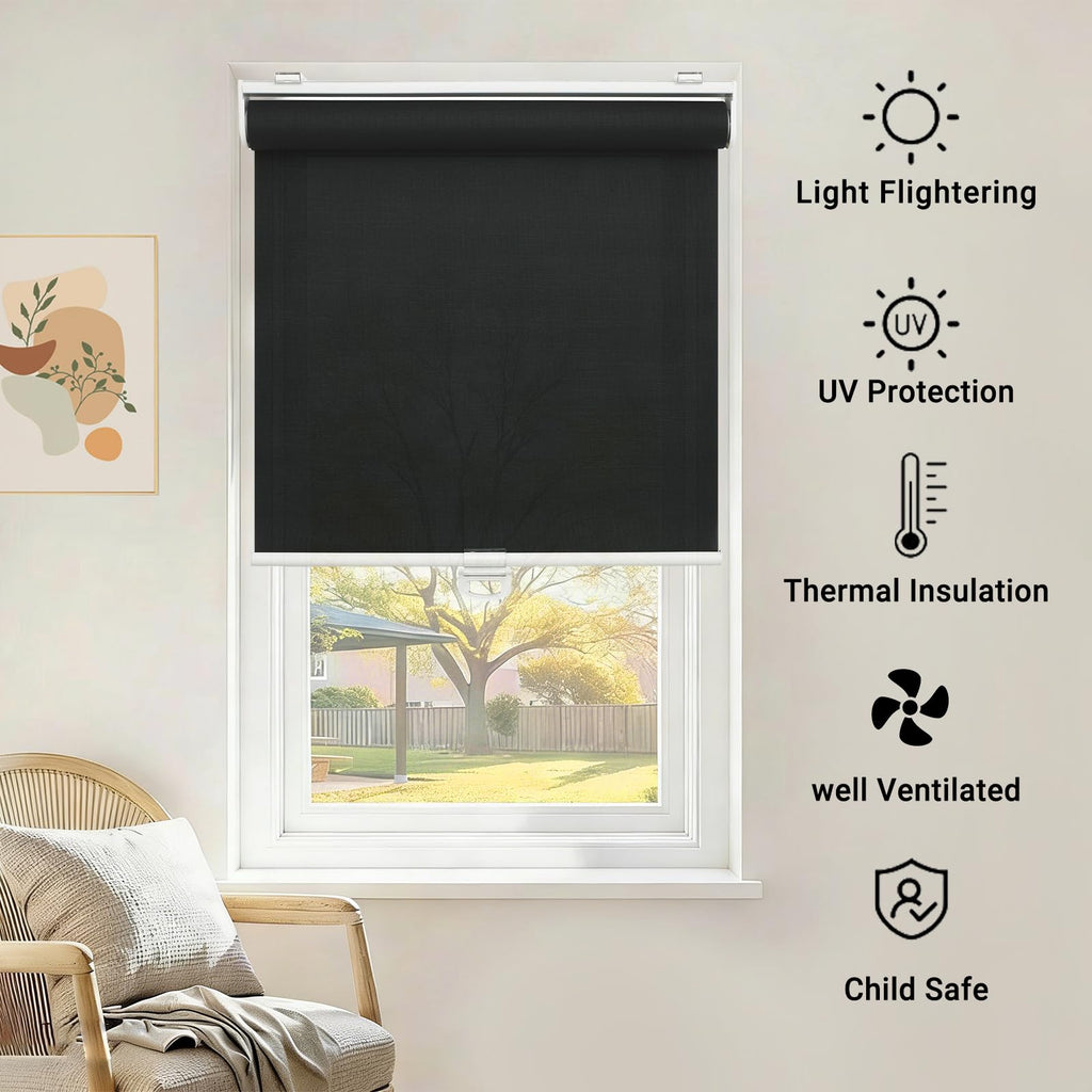 Light Filtering Solar Shades for Indoor Windows, Black