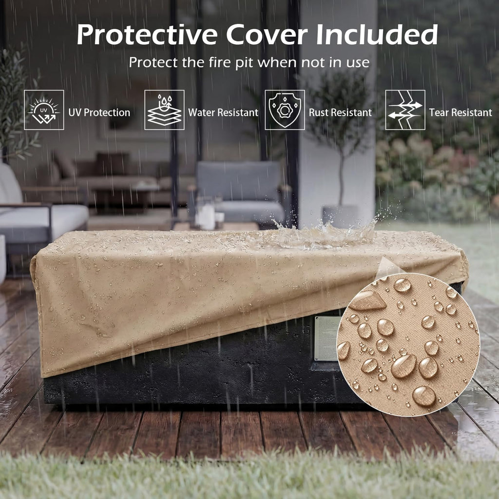 42" Outdoor Propane Fire Pit Table Rectangle Gas Fire Pit No Tank Holder | 50,000 BTU 2 in 1 Low Profile Firepit