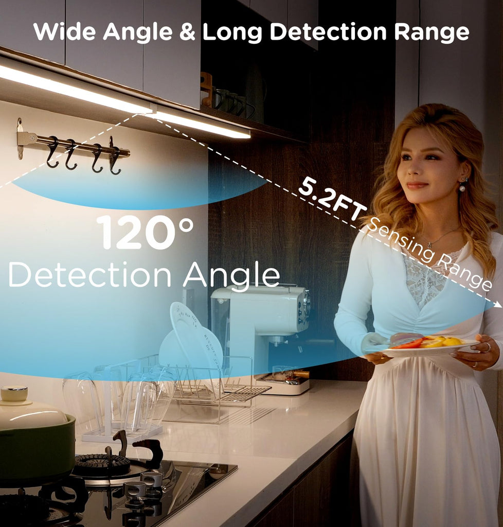 Under Cabinet Lighting Plug in 9 Inch, 120V Motion Sensor Lights Indoor, 3CCT 3000/4000/5000K, Aluminum Linkable