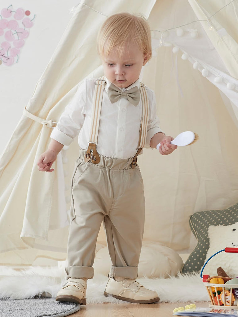 Toddler Boy Suit Baby Tuxedo Boys Formal Outfit Set W_Beige