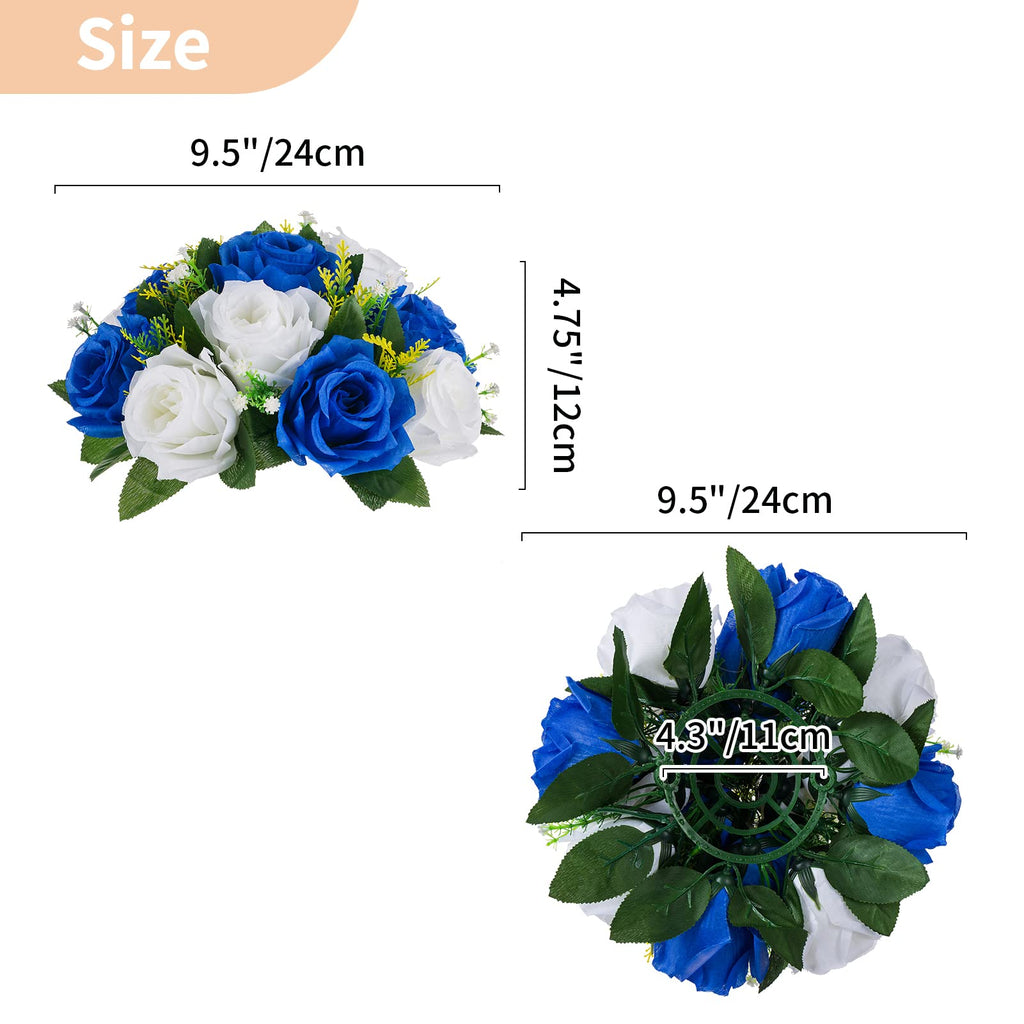 Flower Ball Arrangement Bouquet - 10 Pcs 9.5 inch Diameter Royal Blue Fake Flowers Roses Balls for Centerpieces