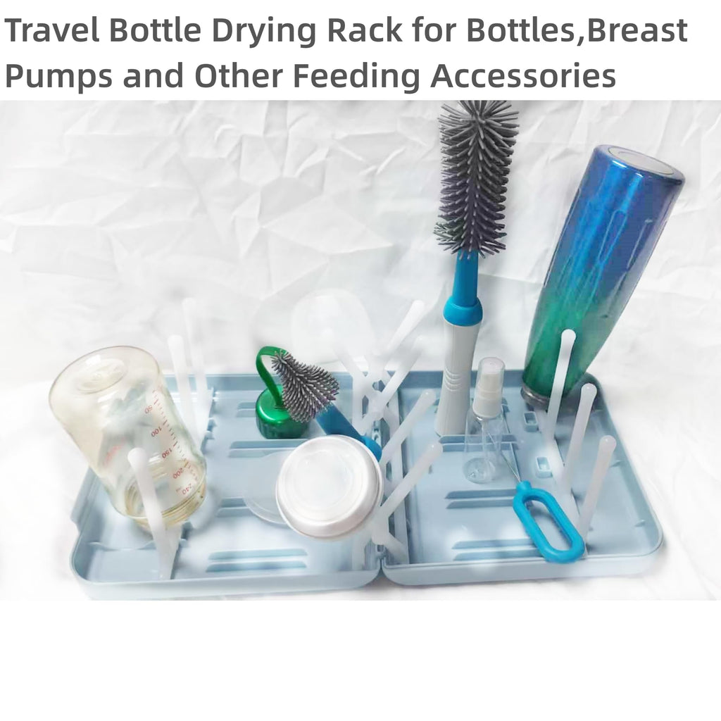 Travel Bottle Drying Rack Space Saving,Foldable Bottle Drain Rack with 16 Ribs,Portable Baby Bottle Drying Rack for