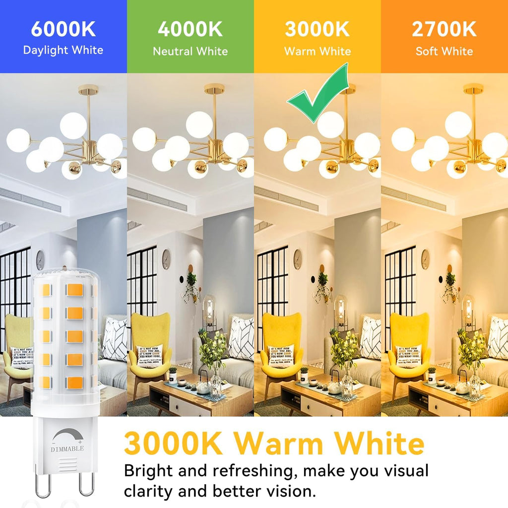 12 Pack Dimmable G9 LED Bulb 3000K, 40 Watt Eq 4W, Soft Warm White