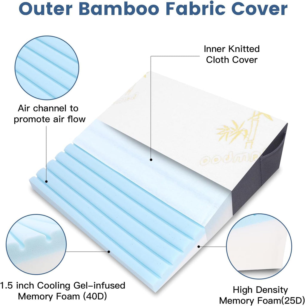 Bed Wedge Pillow for Sleeping, and Resting, Gel Memory Foam Pillow for Back, Knee Pain Relief After Surgery, 7.5 Inch