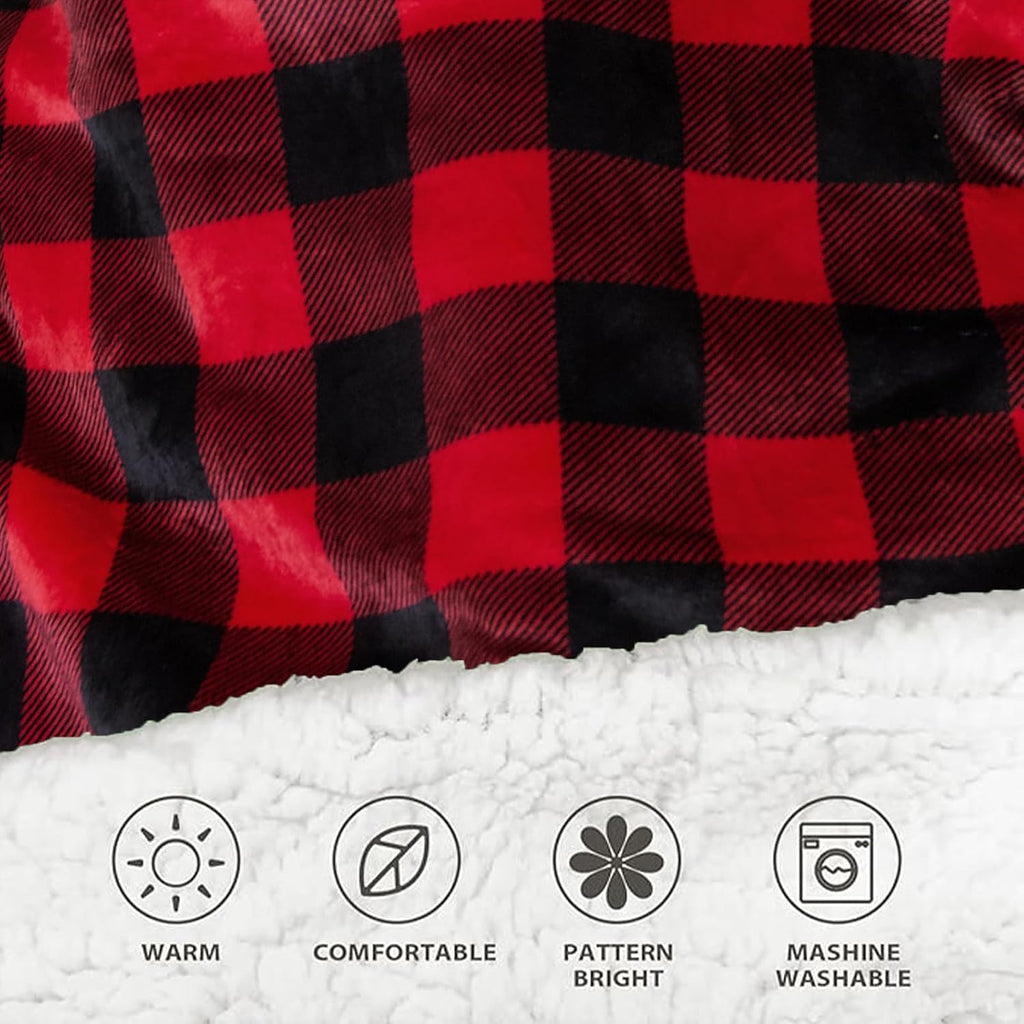 5FT Oversized Wearable Blanket Hoodie Flannel Sherpa Fleece Warm Cozy Christmas Wrap Throw Gifts for Adult