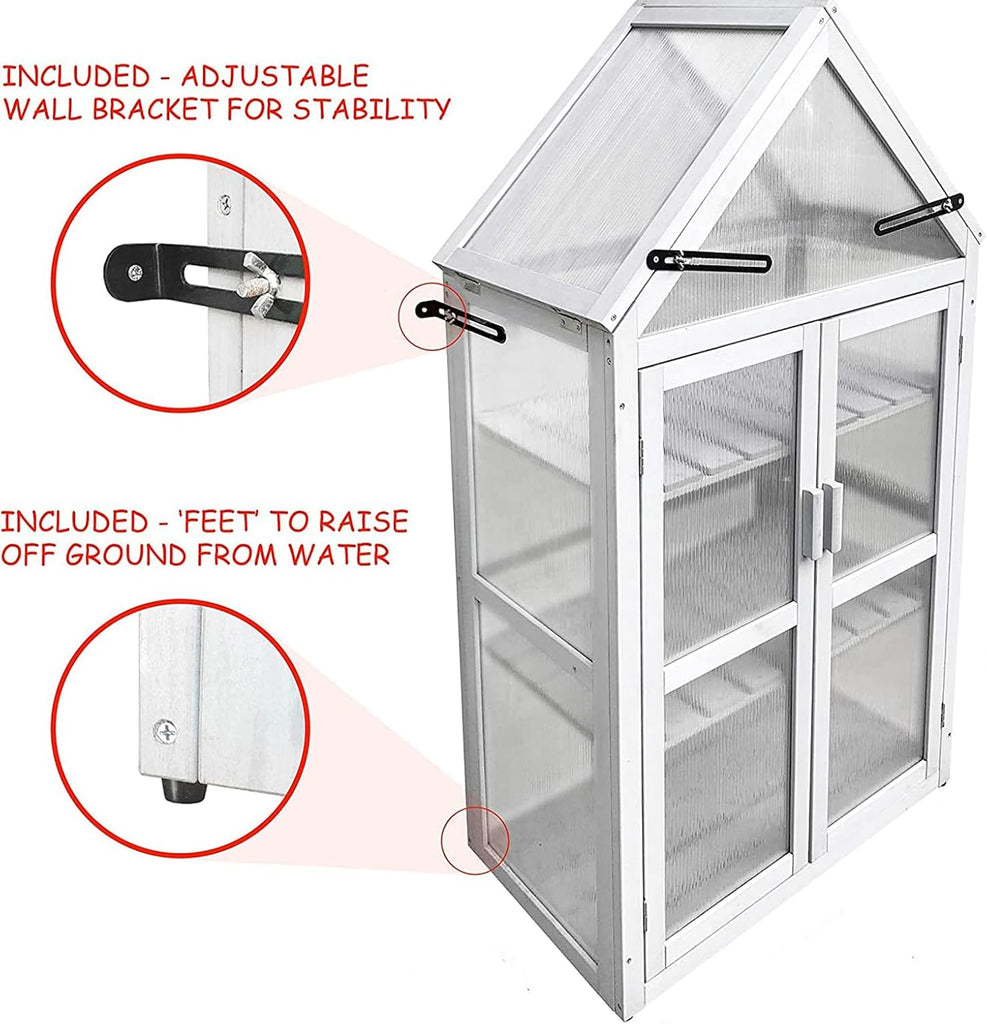 Wooden Mini Cold Frame Greenhouse for Outdoor with Adjustable Shelves, Opening Roof & Wall Mounts - Ideal , Balcony &