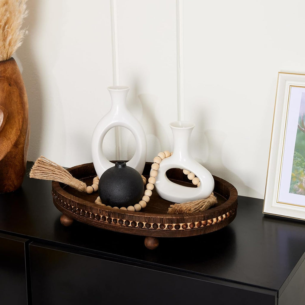 Wooden Decorative Tray for Table: 16×11.8in Wood Beaded Tray | Decor Tray for Coffee Table/Home/Living Room/Bathroom
