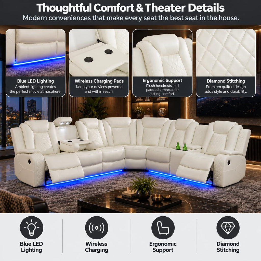 8-Seater Power Reclining Sofa Set, 4-Piece Leather Sectional Couch with 2 Loveseats, LED Lights, USB Ports, Cup