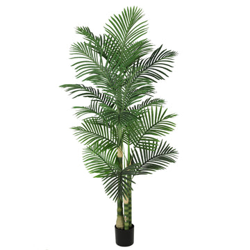 6ft Ultra-Full UV Resistant Fake Golden Cane Palm Tree with Triple Trunks, 72in Tall Artificial Palm Tree Indoor