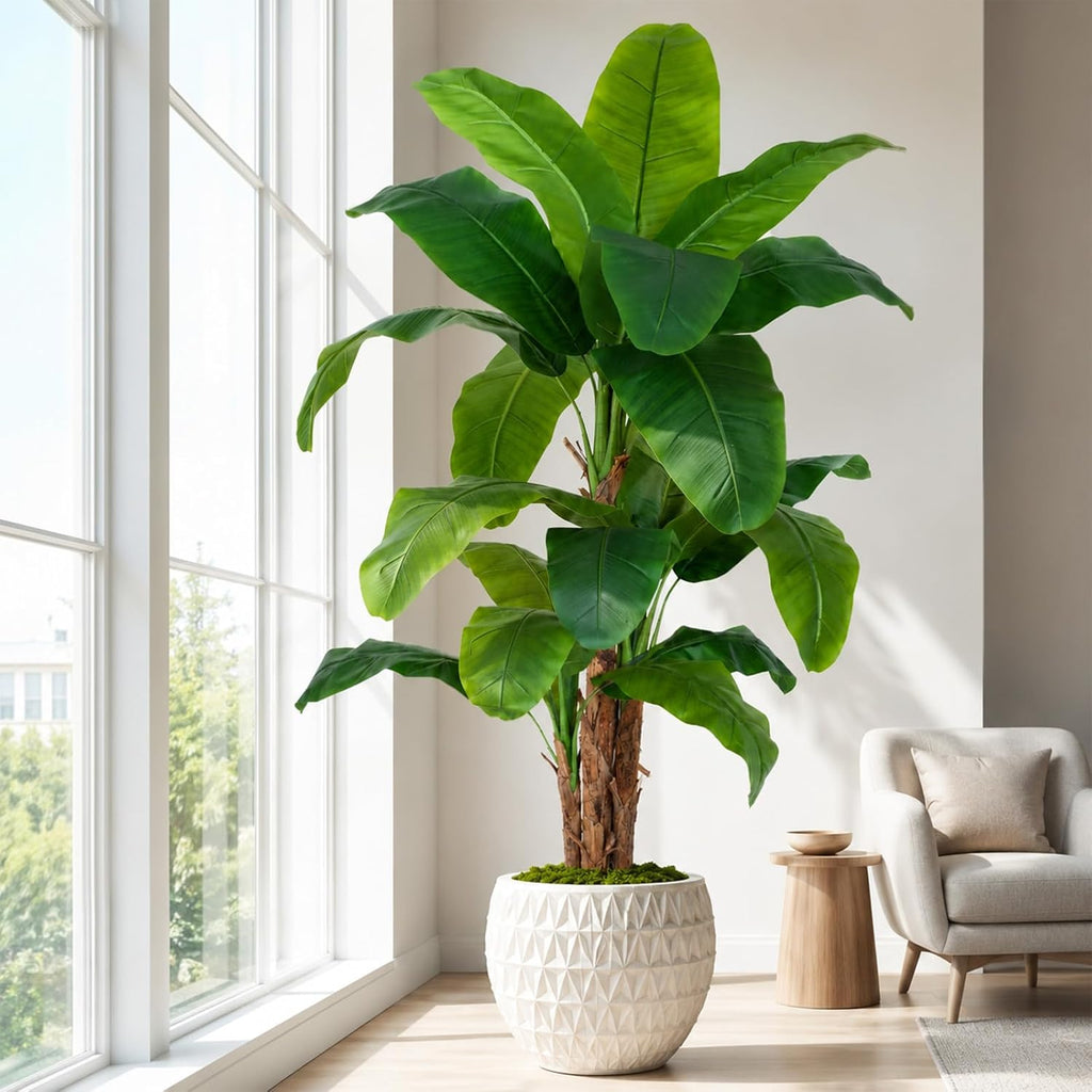 9ft Extra Tall Artificial Banana Tree, Fake Banana Leaf Plant with 24 Faux Banana Leaves, Perfect Indoor Outdoor
