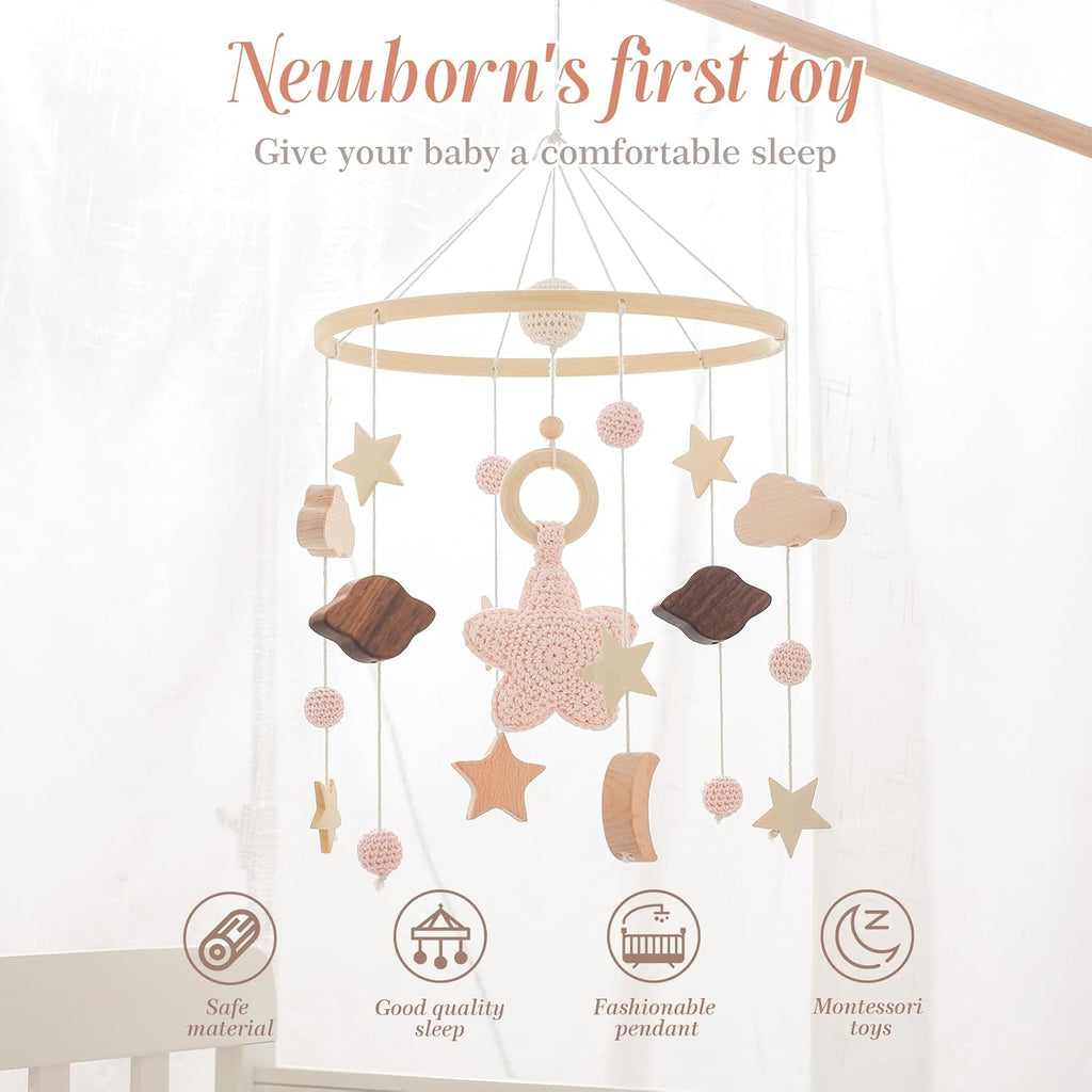 Baby Crib Mobile for Boys Girls| Boho Nursery Mobile| Gender Neutral Hand-Crocheted Mobile| Ceiling Mobile - Stars