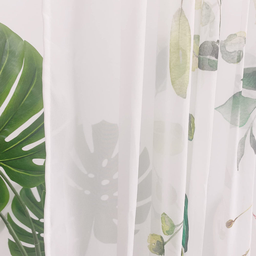 Green Eucalyptus Leaves Curtains 63 inch Length 2 Panels Set Elegant Wild Flower Floral Spring Printed Window Curtain