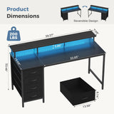 Computer Desk with 4 Drawers,4 Drawer Gaming Desk with with Power Outlets and LED Lights,Office Desk for Small Spaces