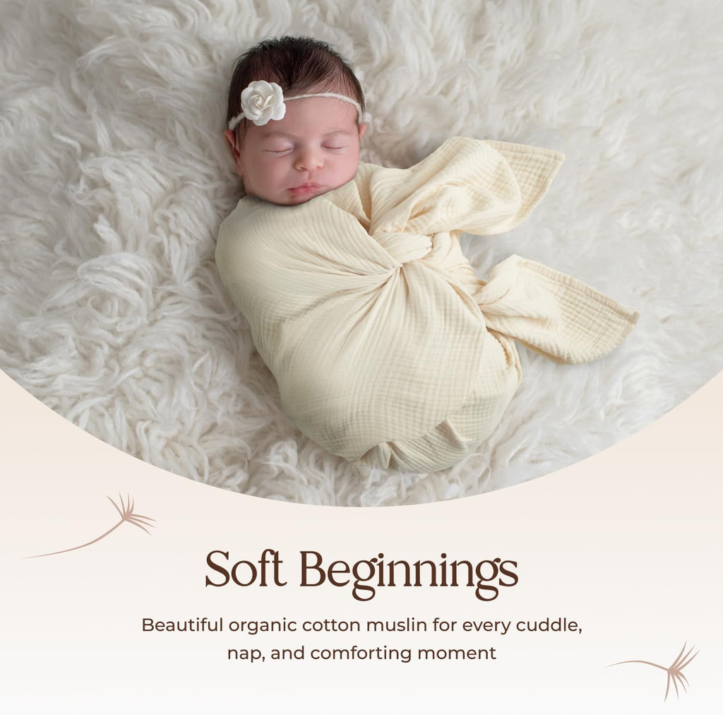 100% Cotton Organic Muslin Baby Swaddle Blanket GOTS & Fairtrade Certified Organic Cotton - Couch Living Room