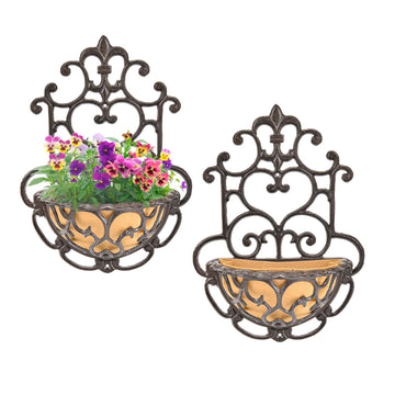 2 Pack Cast Iron Wall Hanging Planter with Fabric Liner -Half Round