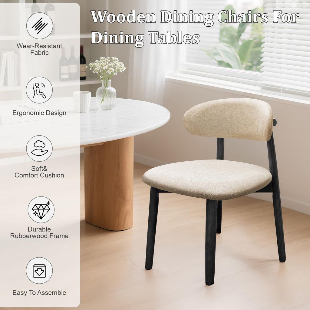 Wooden Dining Chairs Set of 8, Mid Century Modern Fabric Upholstered Kitchen Chairs Side Chairs, Farmhouse Dining