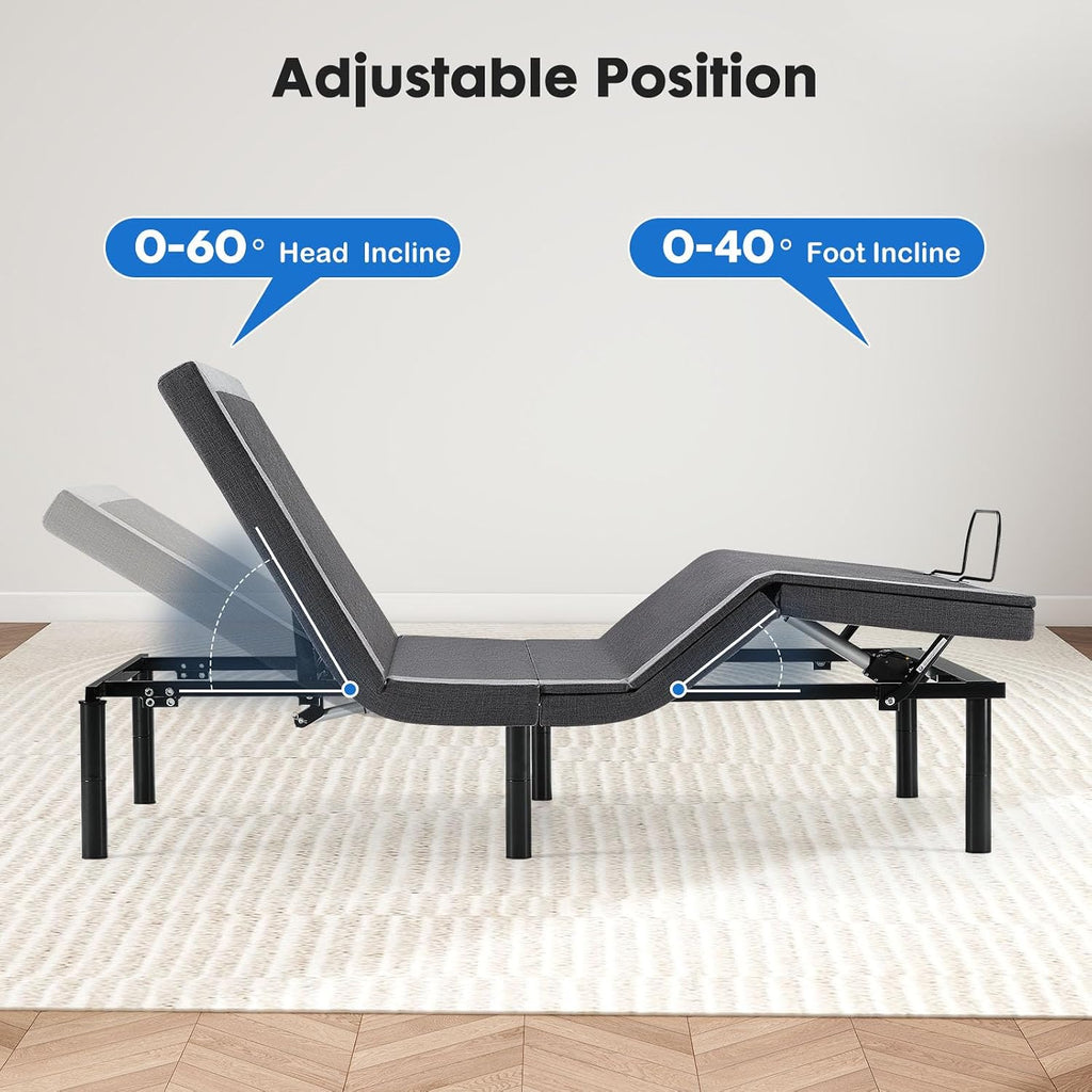 Queen Size Adjustable Bed Frame, Electric Base, Head & Foot Incline