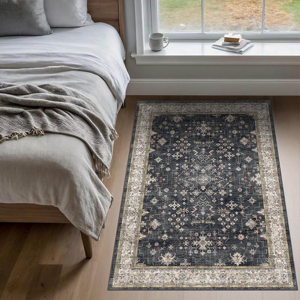 Large 3x5 Entryway Rug Indoor - Washable Non-Slip Low Pile Ultra Soft Area Rug