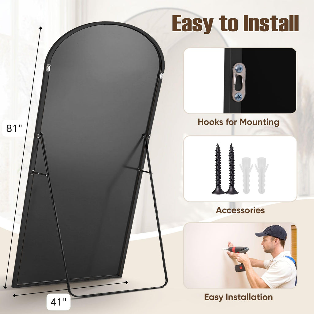 Oversized Floor Mirror, 81"x41" Arched Full Length Mirror, Black