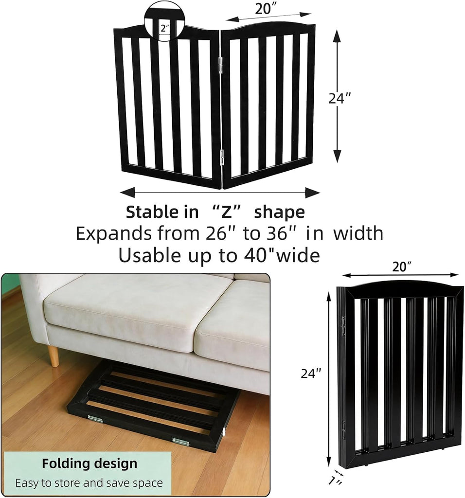 Freestanding Dog Gate Indoor, Doggie Gate Foldable Pet Gates for Doorways, Stairs or Hallways, Wooden Black Pet Gate