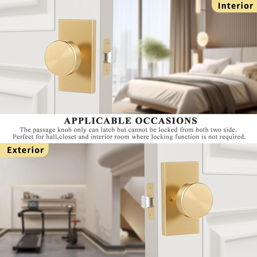 Satin Brass Gold Door Knobs Passage Door Knobs Interior