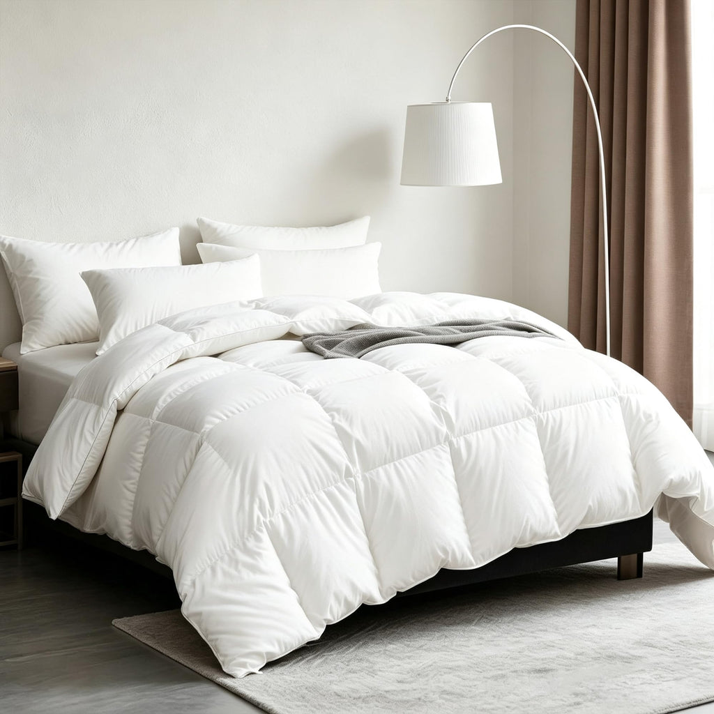 Fluffy Down Feather Comforter, Queen Size, 100% Organic Cotton