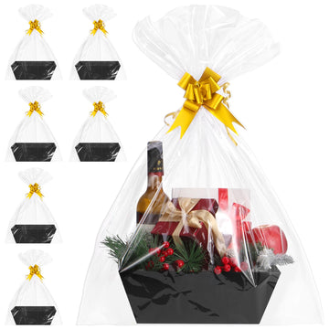 6PACK Black Baskets For Gifts Empty, 10x12"Thick Black Gift Basket with 6 Bows 6 Bags Empty Gift Baskets for