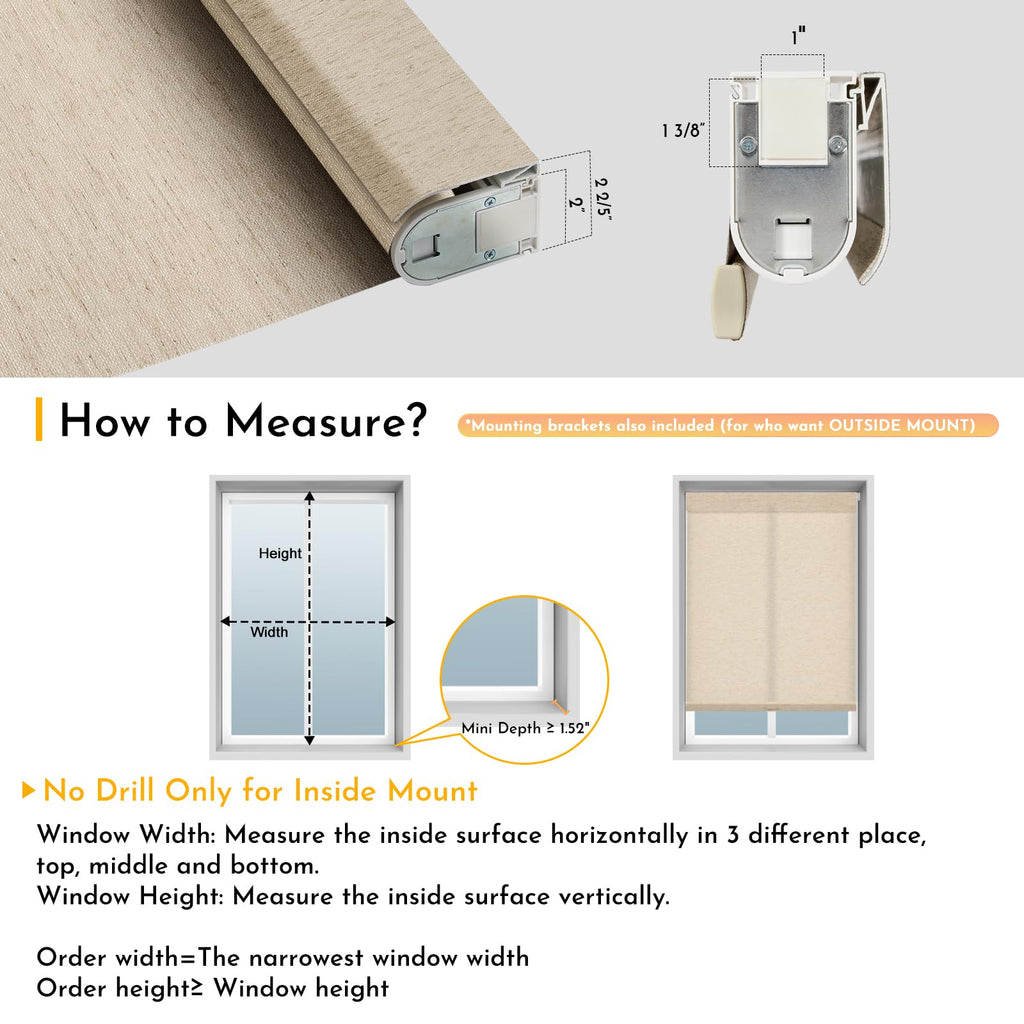 Smart Motorized Blinds with Remote, No Drill Automatic Roller Shades for Indoor Windows, Light Filtering Linen