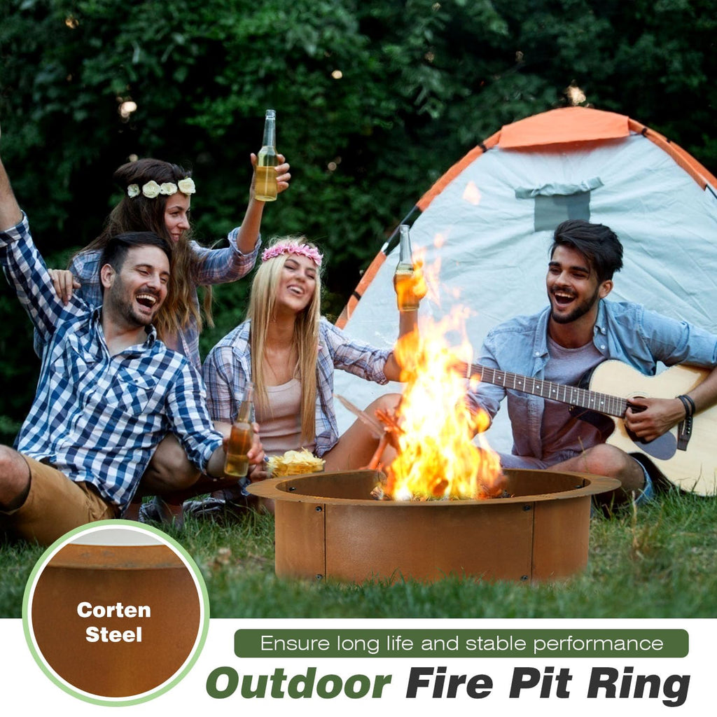 Outdoor Fire Pit Ring-27.5" Outer 23.6" Inter-Round Fire Pit Insert-Corten Steel Firepit Liner Heavy Duty Metal