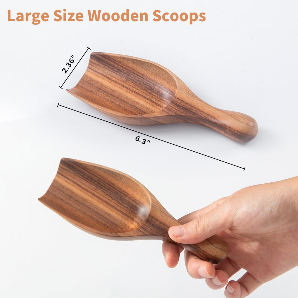 Big Wooden Scoop Shovel, 4PCS Large Coffee Scoops for Ground coffee, Acacia Wood Bean Salt Spoons, Wooden Scoops for