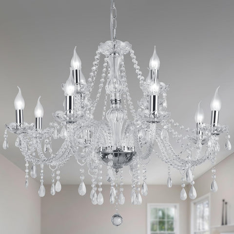 Modern Elegant 15 Lights K9 Crystal Glass Chandelier Silver Pendant Ceiling Lighting European Style for Dining Living Room Bedroom Transparent,15 E12 Bulbs Required A110-B0DRF656D6