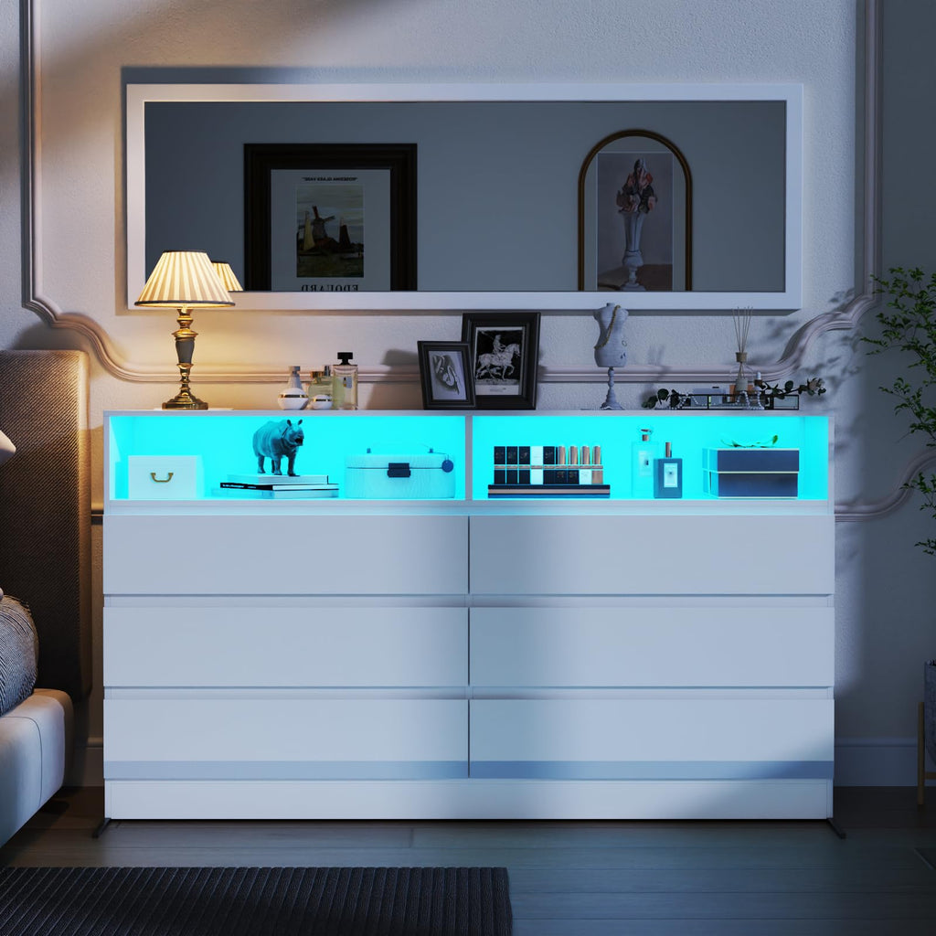 White Dresser with Full Length Mirror & Power Outlet