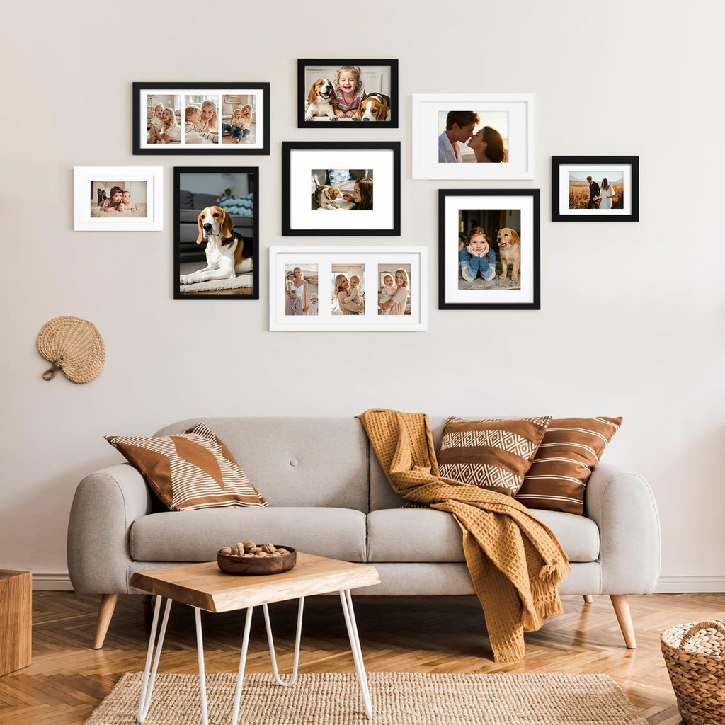 8x16 Panoramic Collage Picture Frame, Black Solid Wood Frame with HD Plexiglass for Multiple Three 4x6 Photos with