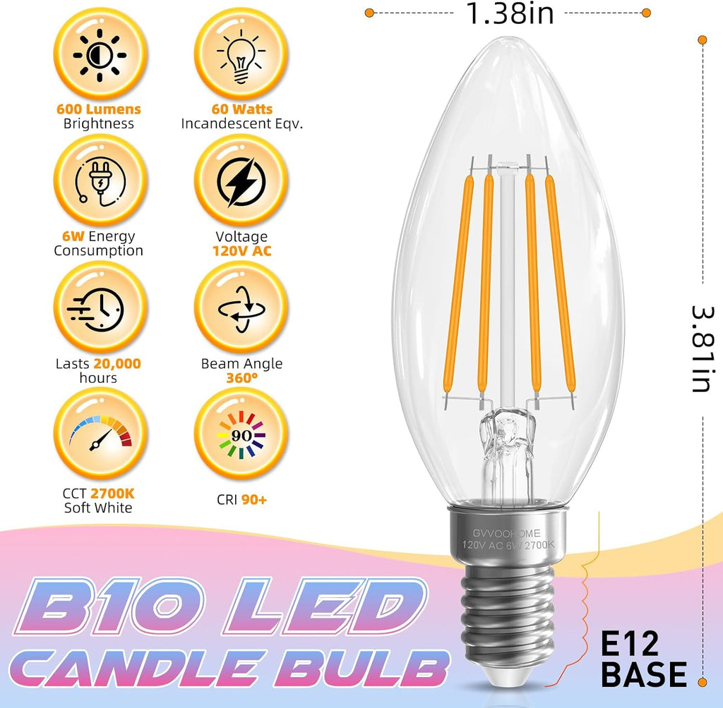 E12 Candelabra Bulb 2700K Soft White, 60W Equivalent, E12 LED Bulb