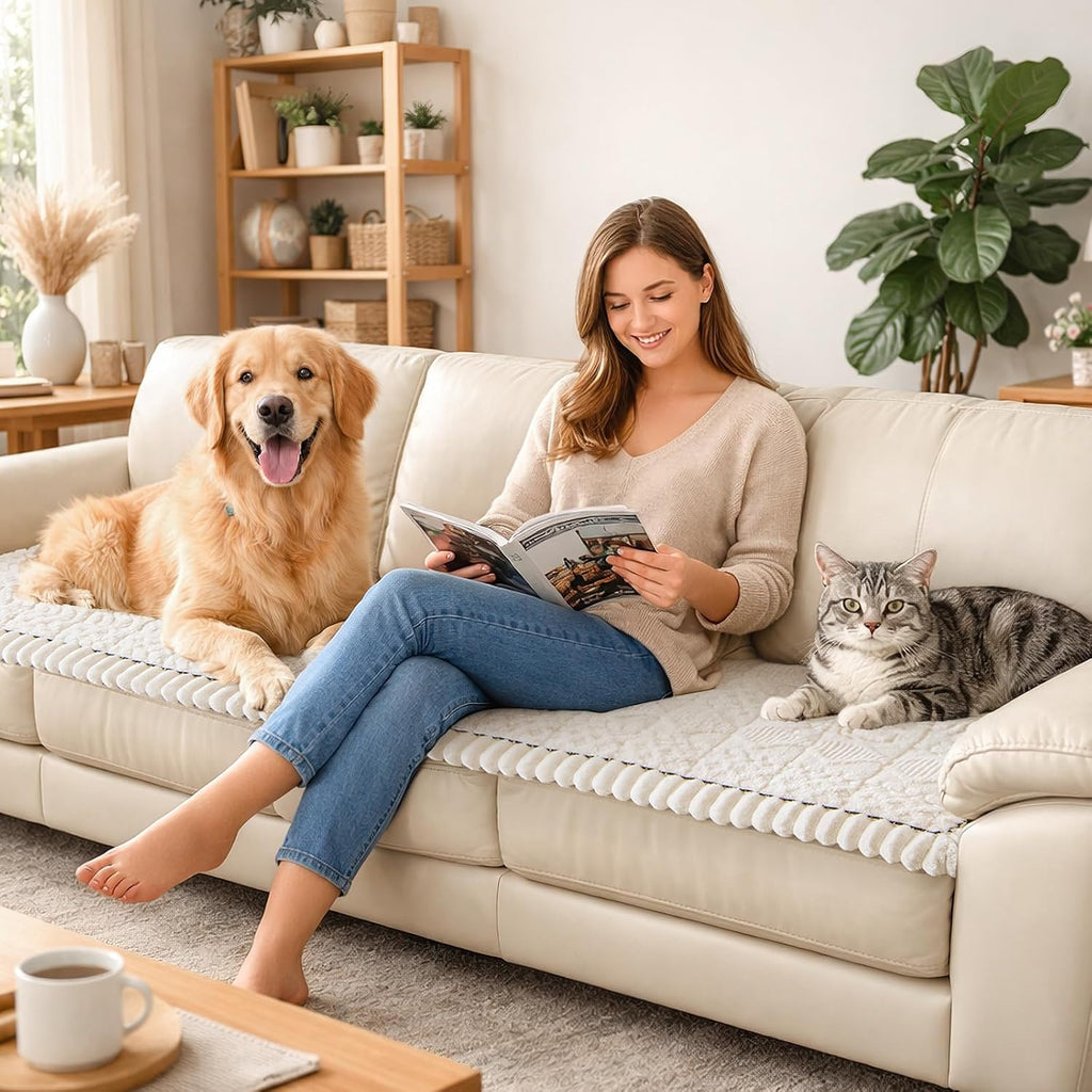 Couch Cover for Dogs Washable: Non Slip Fuzzy Plush Pet Couch Covers for 2 Seat Sofa, Hair Resistant Sofa Protector
