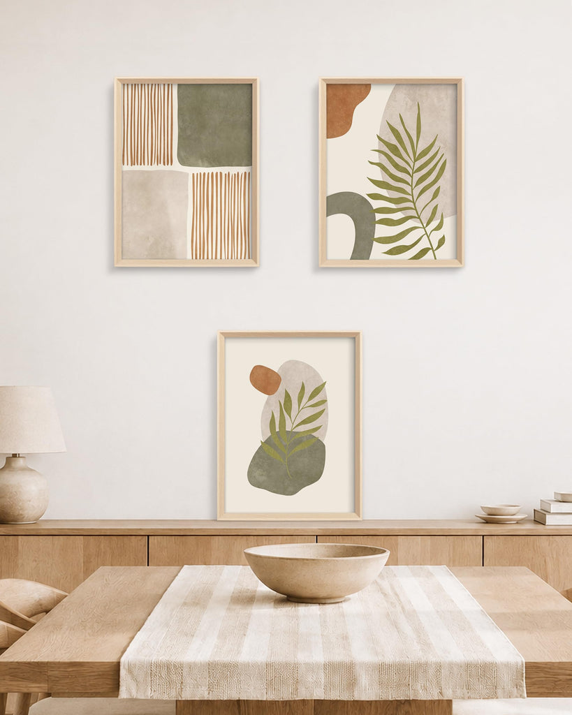 Abstract Botanical Geometric Framed Wall Art Set of 3 12x16IN