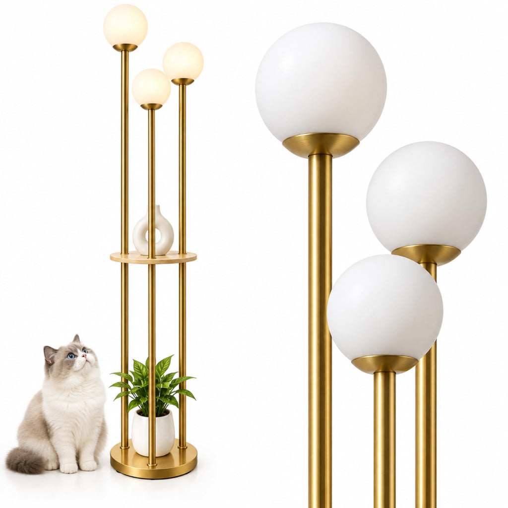 3 Globe Mid Century Modern Floor Lamp with Shelves