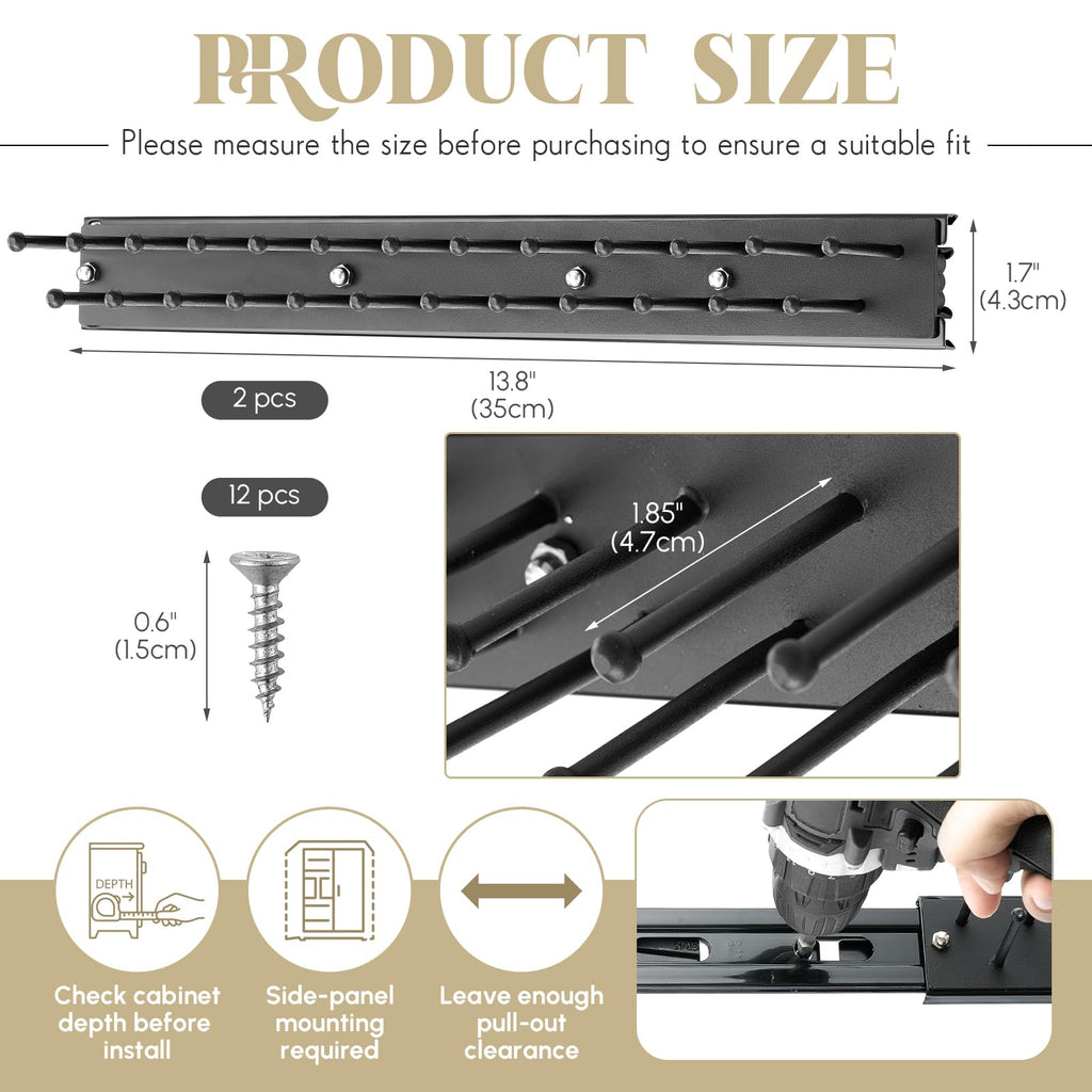2 Pcs 13.8'' Sliding Tie Rack Hangers for Closet, 25 Tie Each, Black